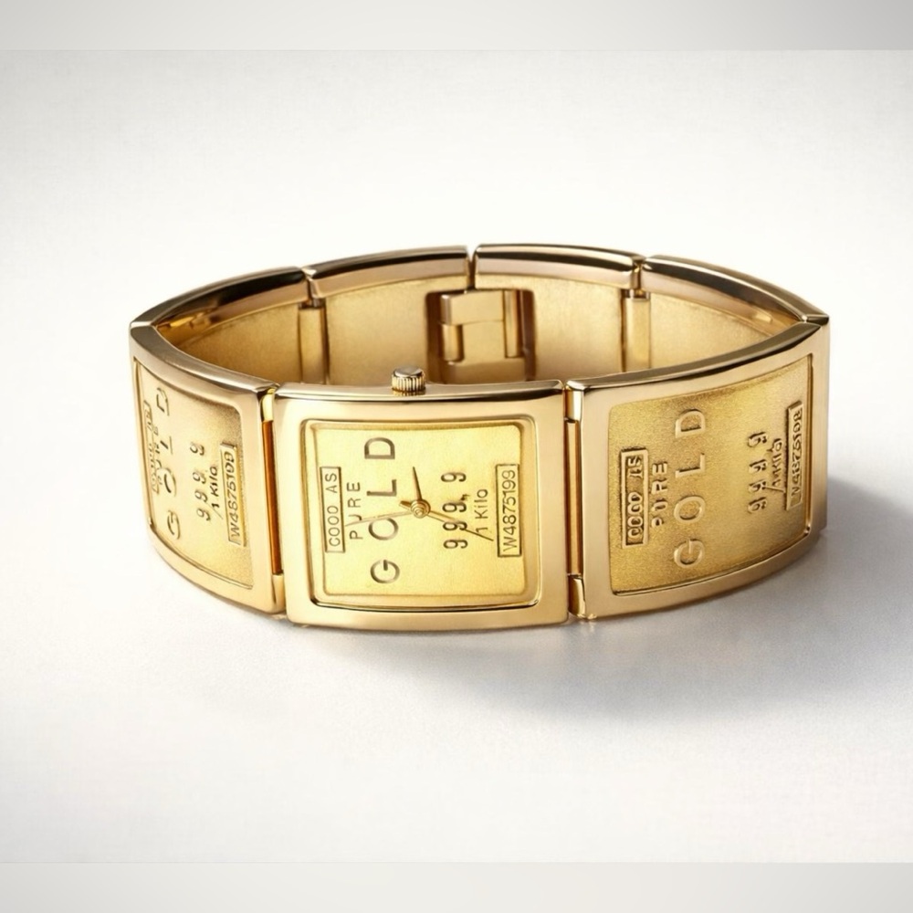 Gold Bullion Bar Novelty Watch Vintage Cannes Quartz New Battery Gold Tone - Picture 5 of 15